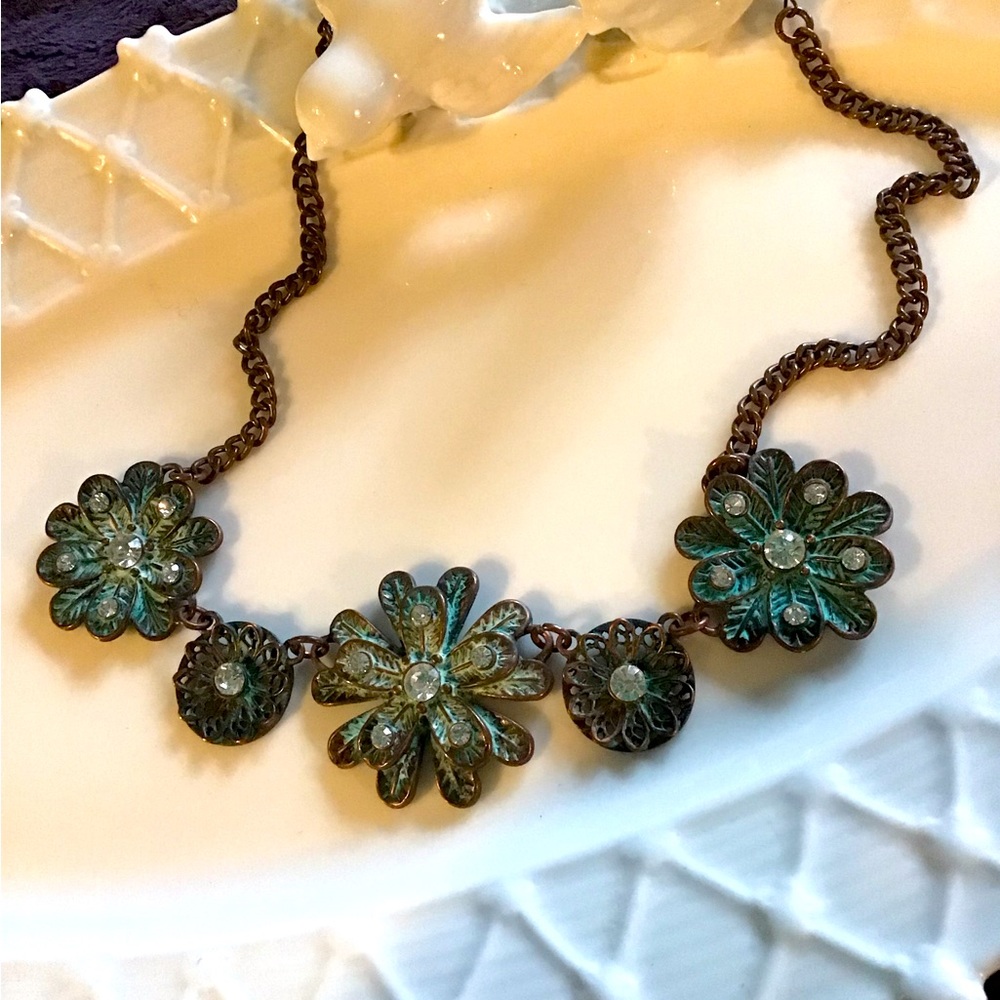 Costume Copper Flower Bling Necklace